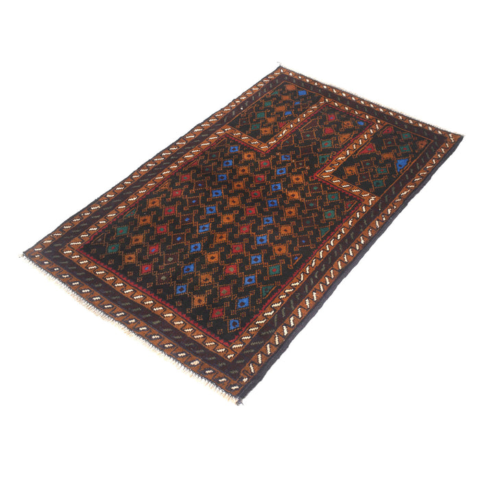Afghan Handwoven Prayer Rug Work 4x2.7 ft