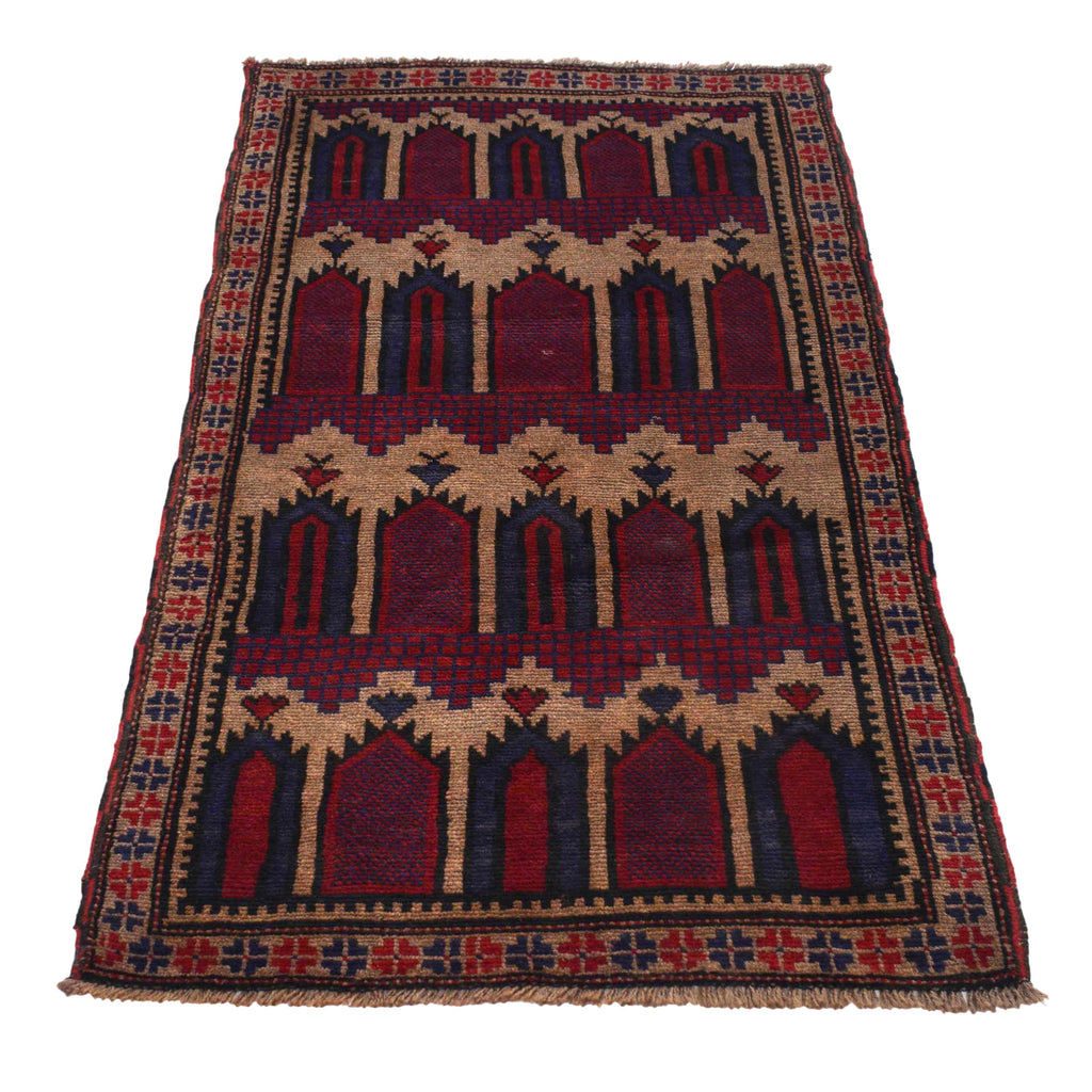 Afghan Tribal Crafted Prayer Rug 4.7x2.7 ft