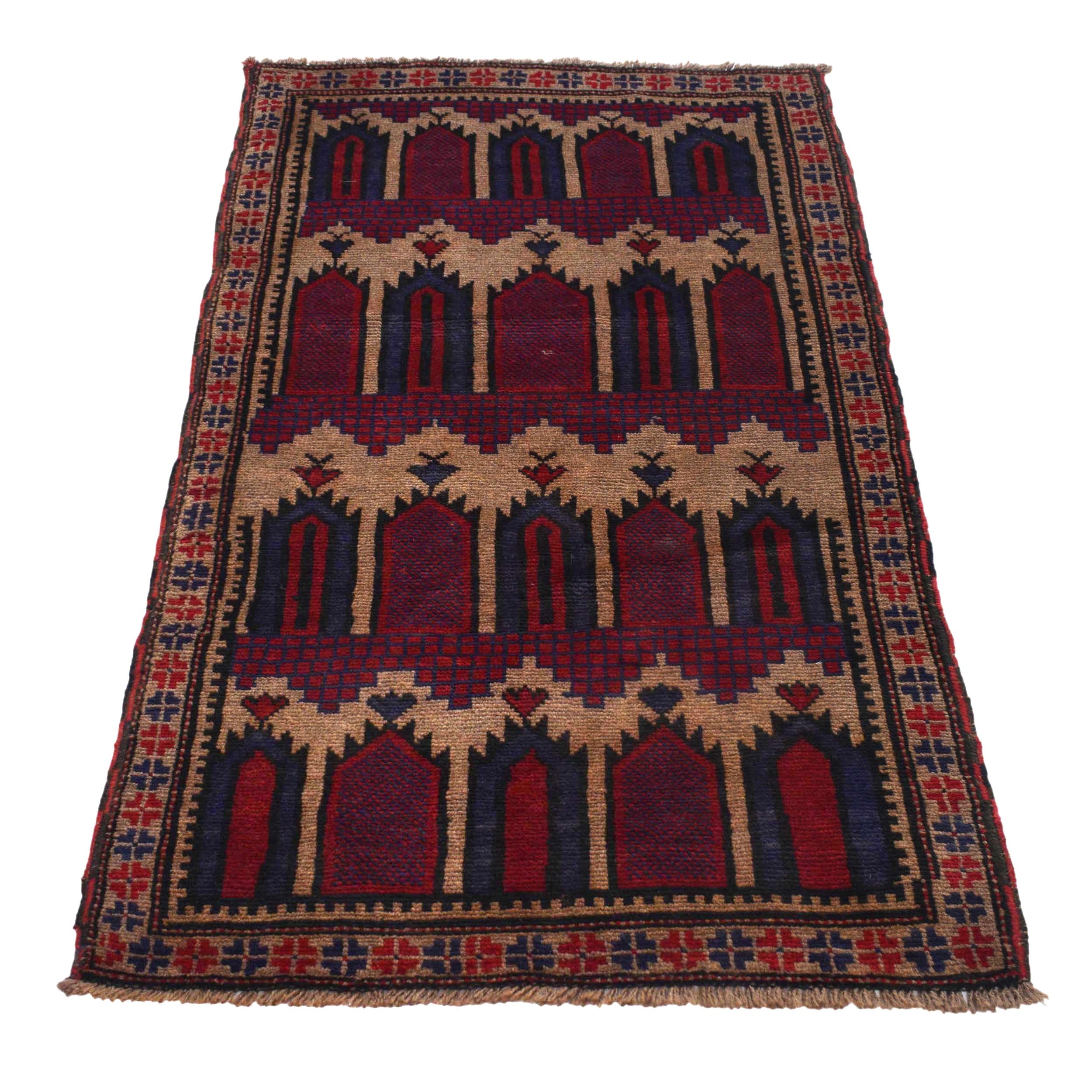 Afghan Tribal Crafted Prayer Rug 4.7x2.7 ft