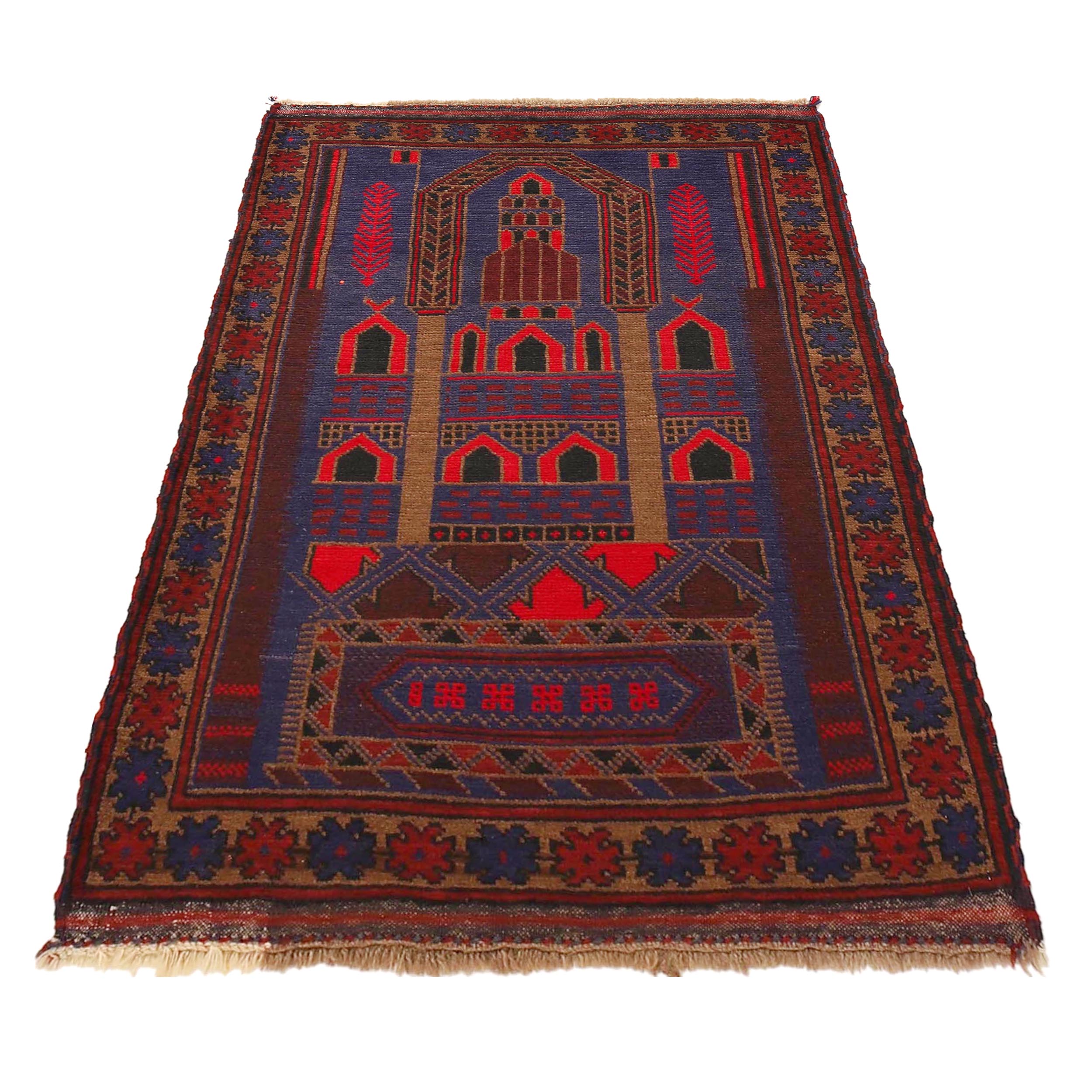 Afghan Nomadic Style Prayer Rug 4.3x2.9 ft