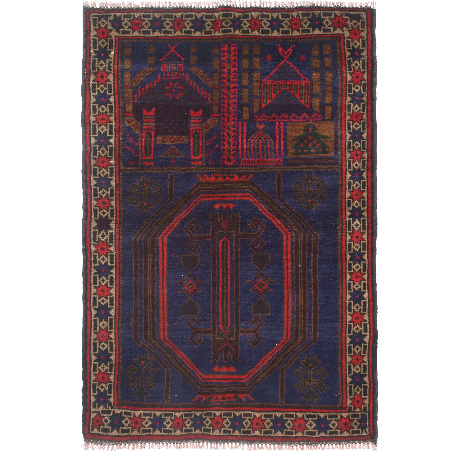 Afghan Rug Crafted Prayer Piece 4.4x3 ft