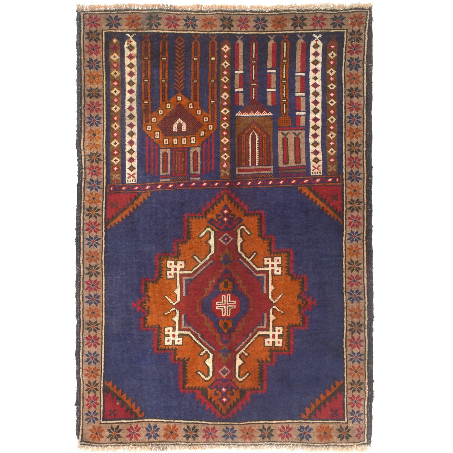 Afghan Tribal Nomad Prayer Mat 4.5x2.7 ft