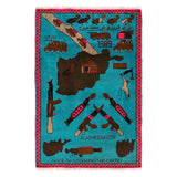 Afghan Map Cultural Motif Carpet 4.1x2.6 ft