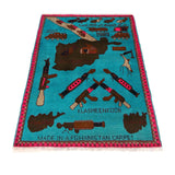 Afghan Map Cultural Motif Carpet 4.1x2.6 ft
