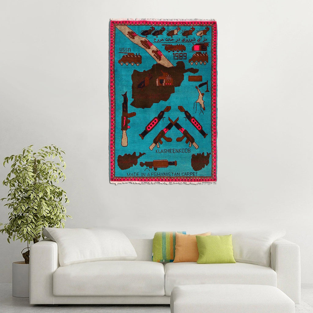 Afghan Map Cultural Motif Carpet 4.1x2.6 ft