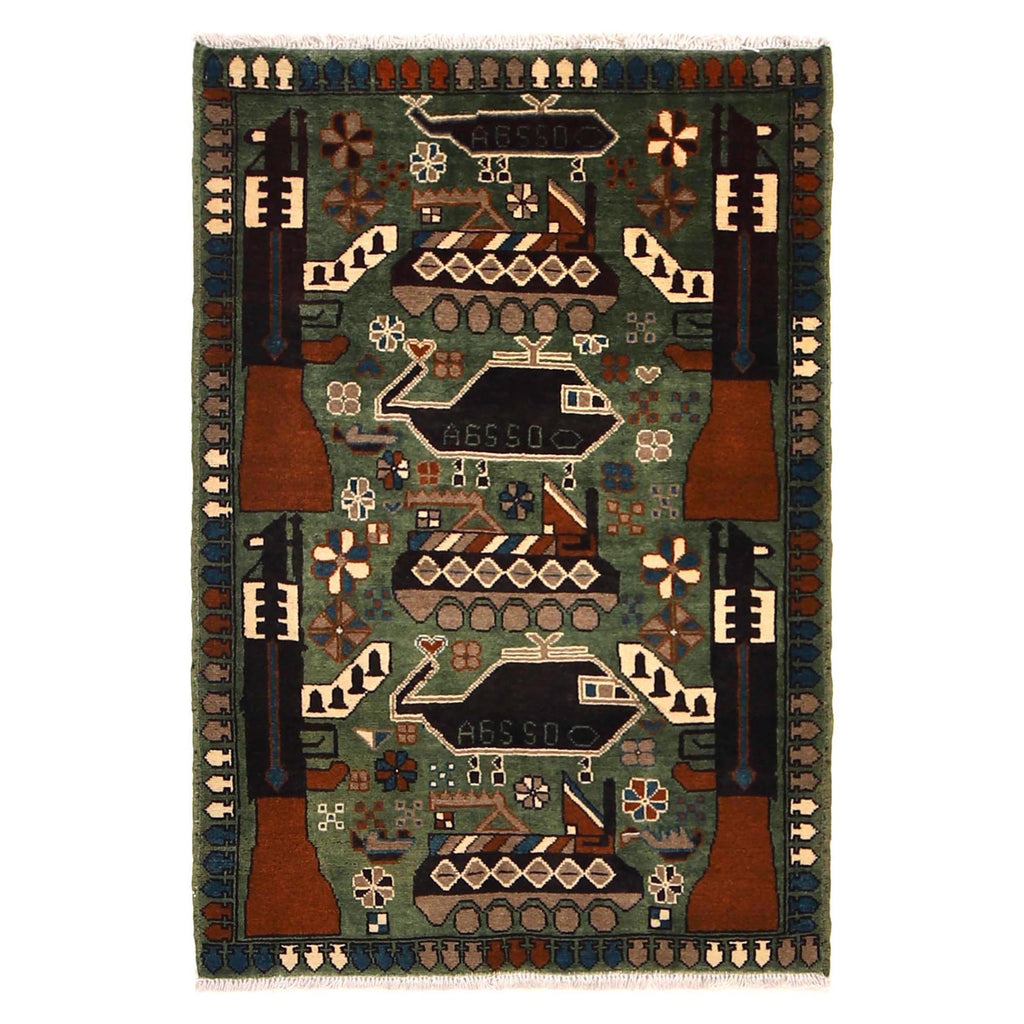 Afghan Symbolic Weapons Art Rug 4x2.7 ft