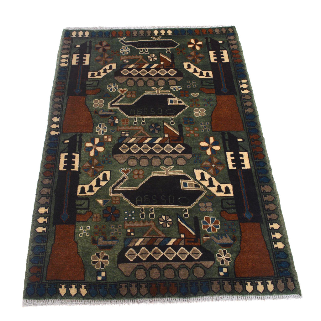 Afghan Symbolic Weapons Art Rug 4x2.7 ft