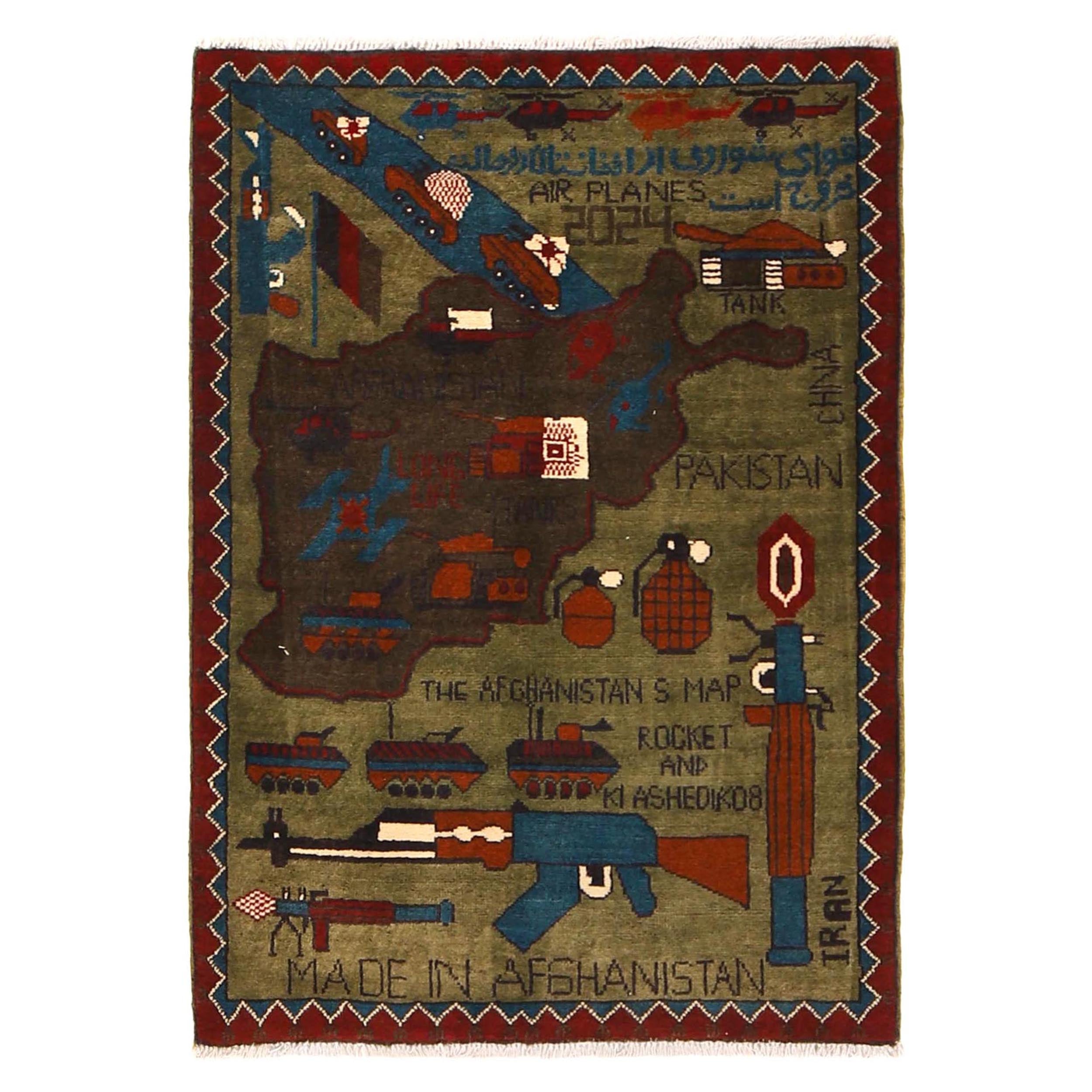Vintage Cultural Story War Rug 4.1x2.6 ft