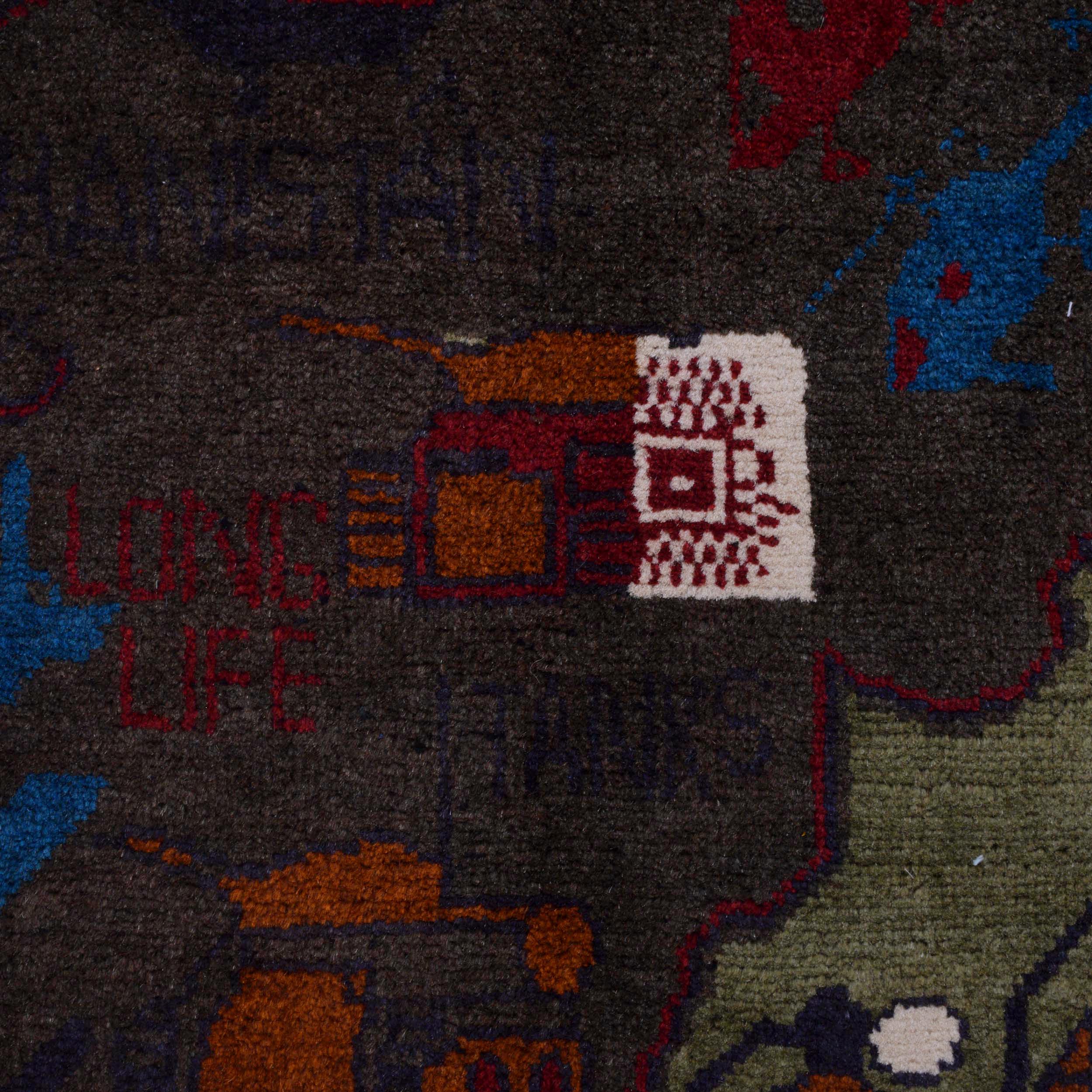 Vintage Cultural Story War Rug 4.1x2.6 ft