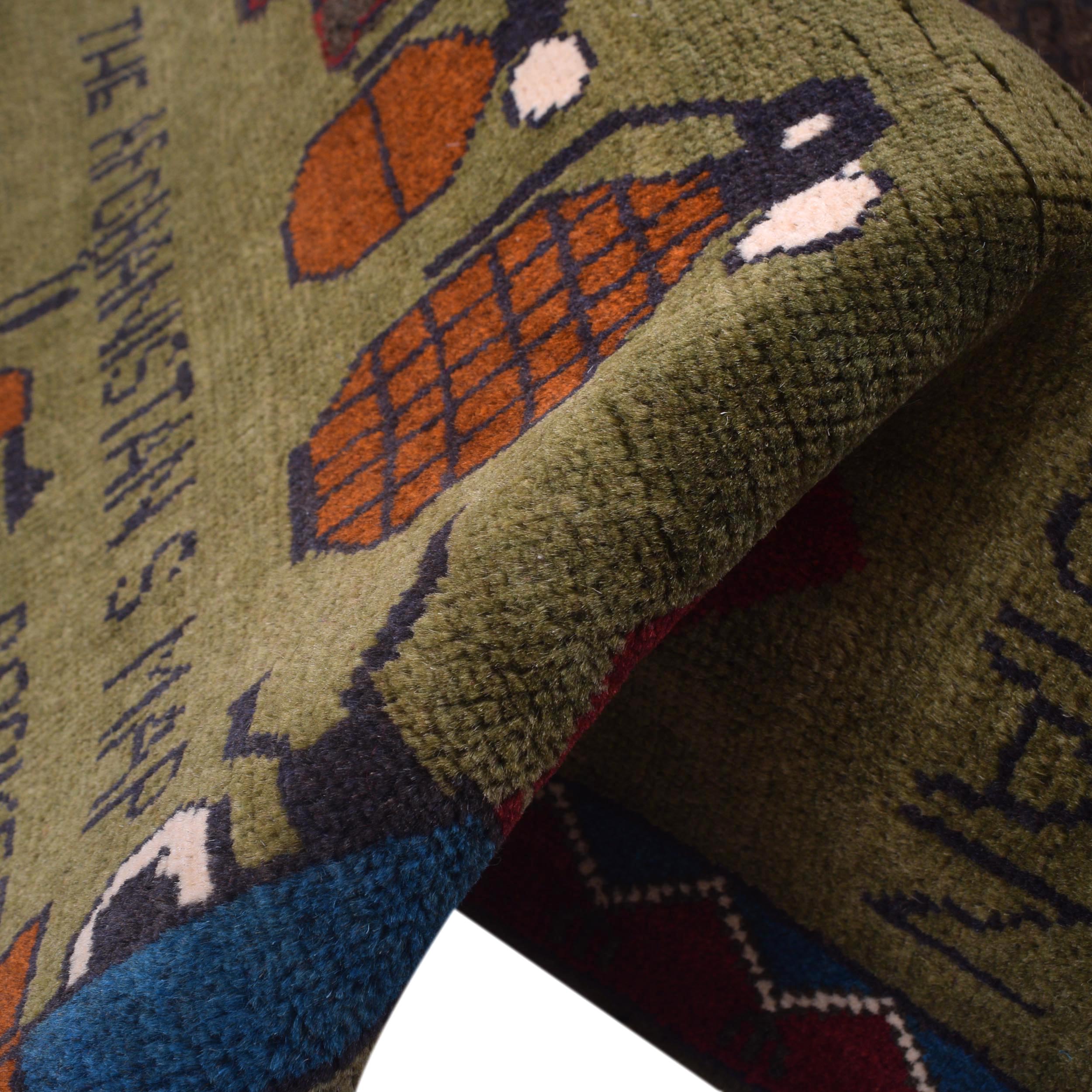 Vintage Cultural Story War Rug 4.1x2.6 ft