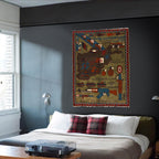 Vintage Cultural Story War Rug 4.1x2.6 ft