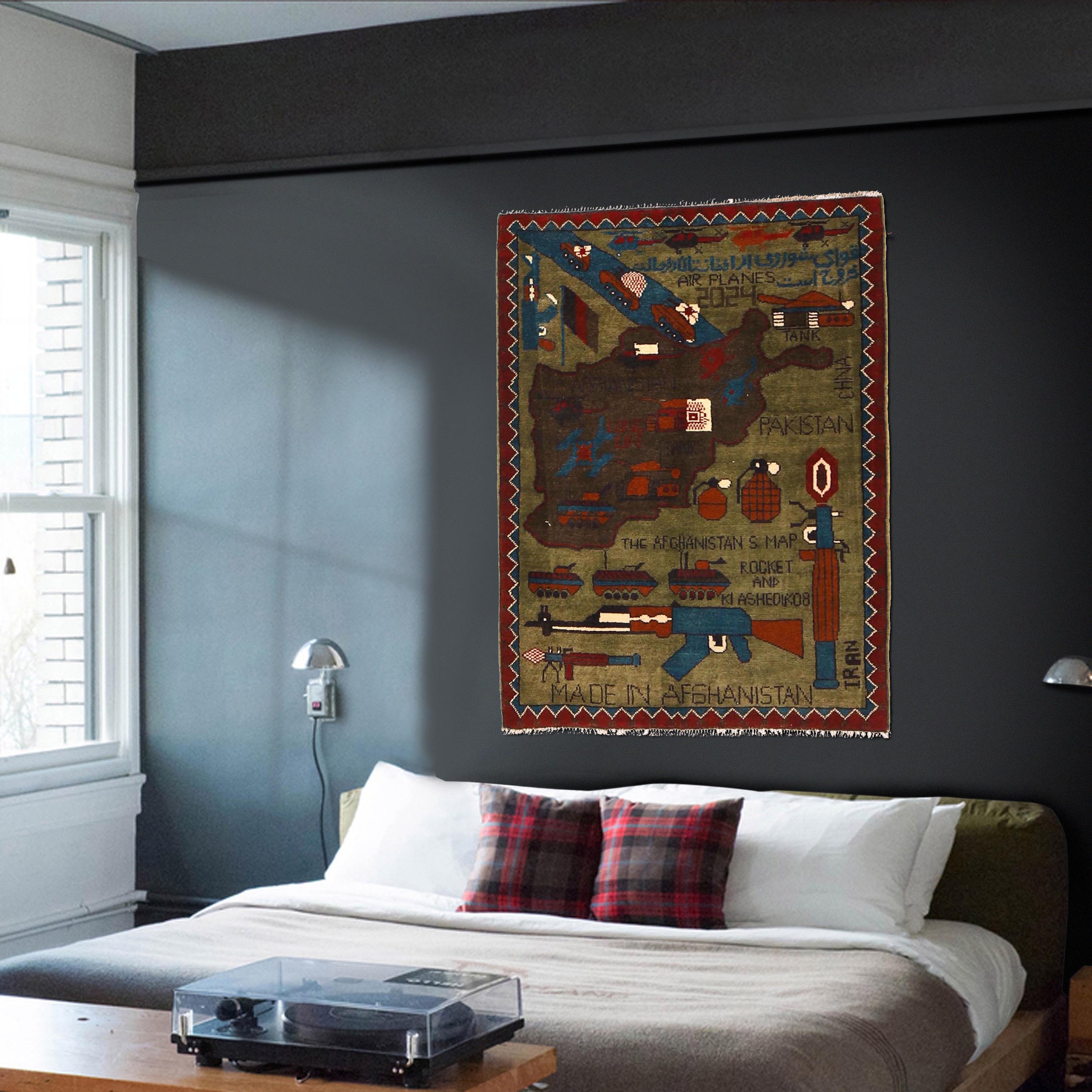 Vintage Cultural Story War Rug 4.1x2.6 ft