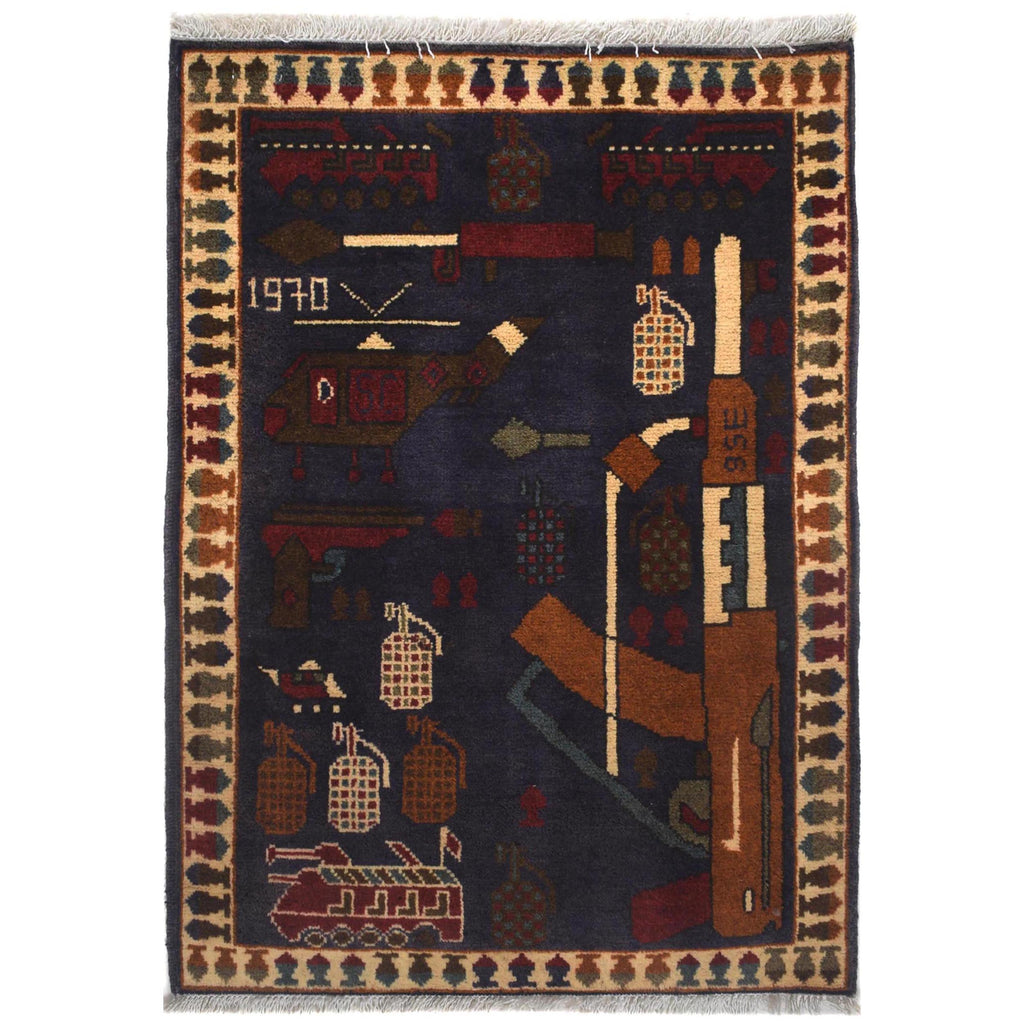Cultural Afghan AK-47 Decor Rug 2.8x2.1 ft
