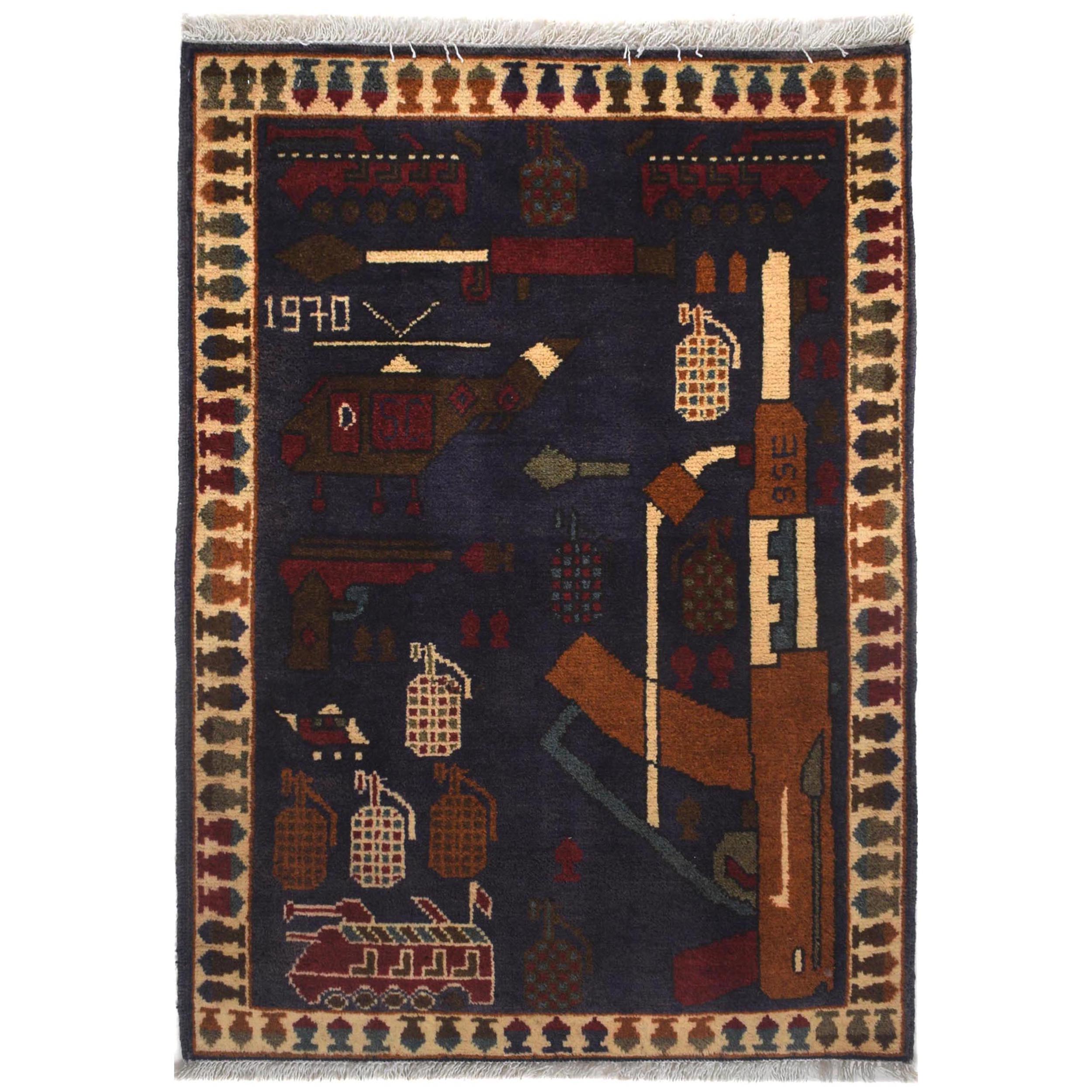 Cultural Afghan AK-47 Decor Rug 2.8x2.1 ft