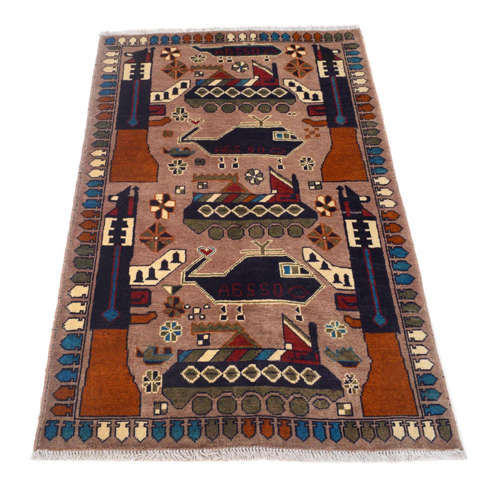 Authentic Afghan Tribal Weapons Carpet 4.1x2.6 ft