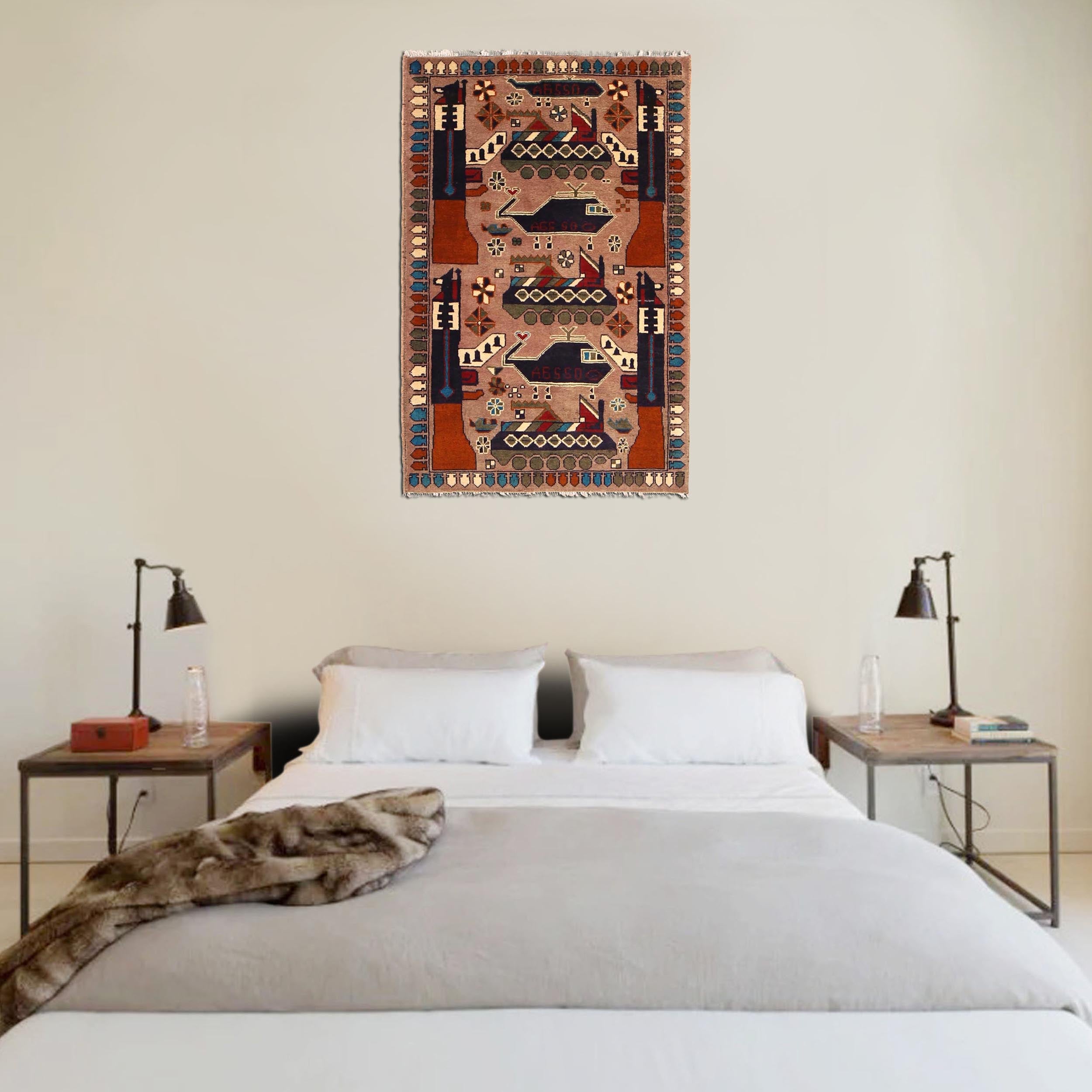 Authentic Afghan Tribal Weapons Carpet 4.1x2.6 ft