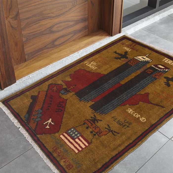Afghan War 9/11 Scene Tapestry Rug 2.9x2 ft