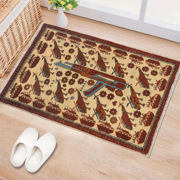 Vintage AK-47 Battle Symbol Carpet 2.9x2 ft