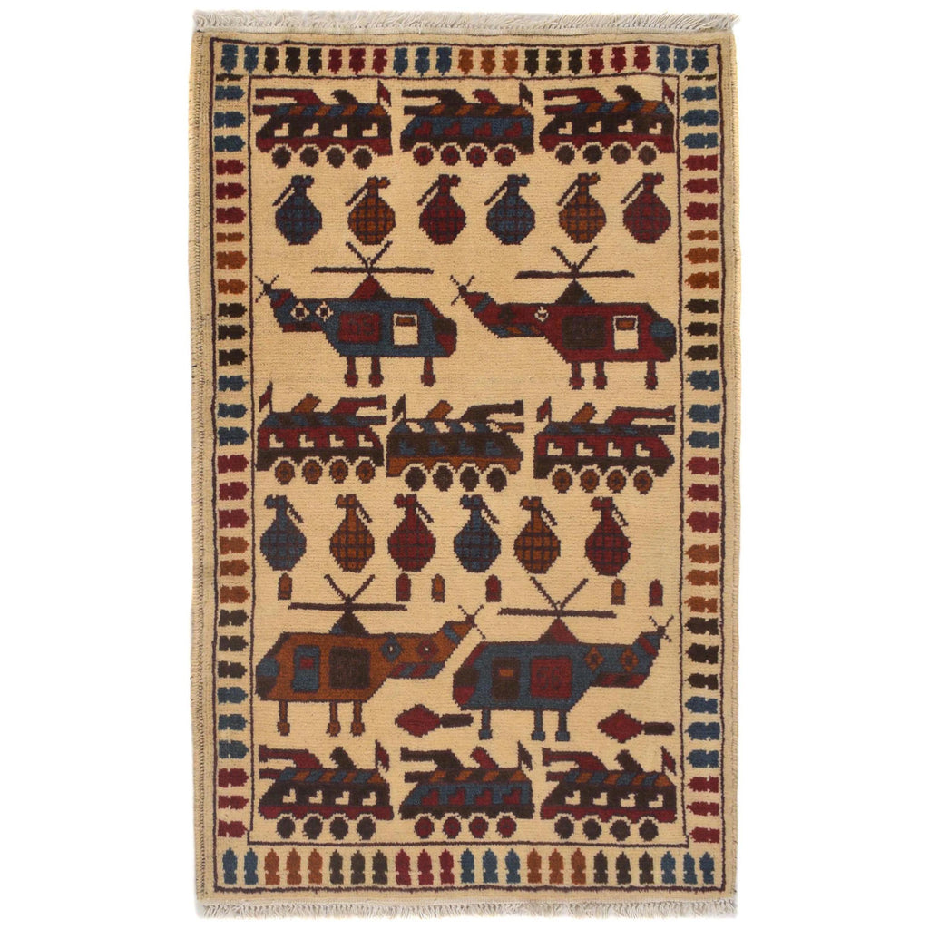 Afghan Helicopter Cultural Motif Rug 3x2 ft