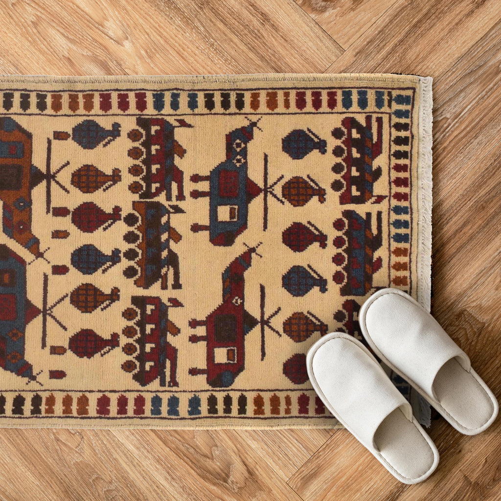 Afghan Helicopter Cultural Motif Rug 3x2 ft