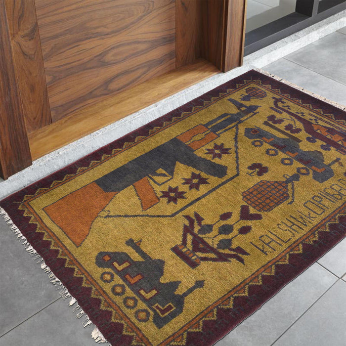 Authentic AK-47 Battle Scene Rug 2.9x2 ft