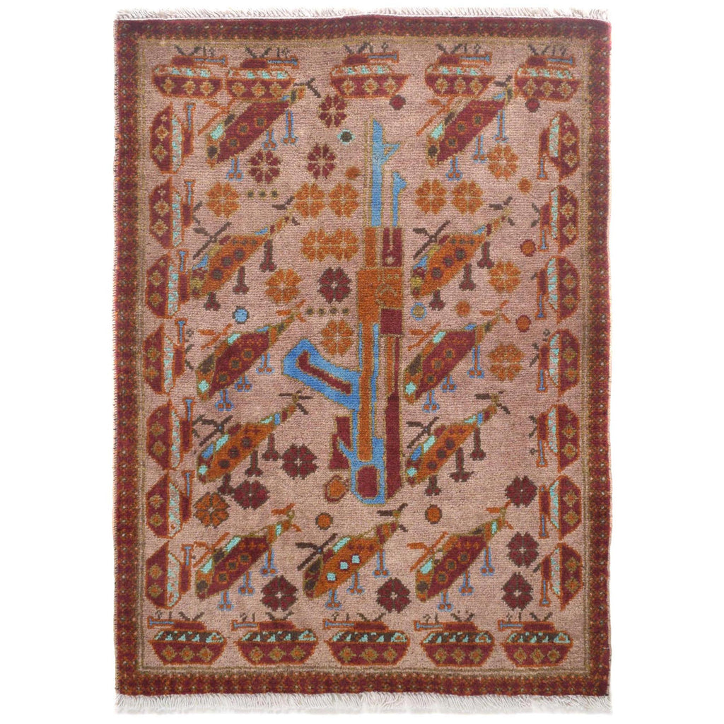 Unique Collector AK-47 Afghan Rug 2.9x2 ft