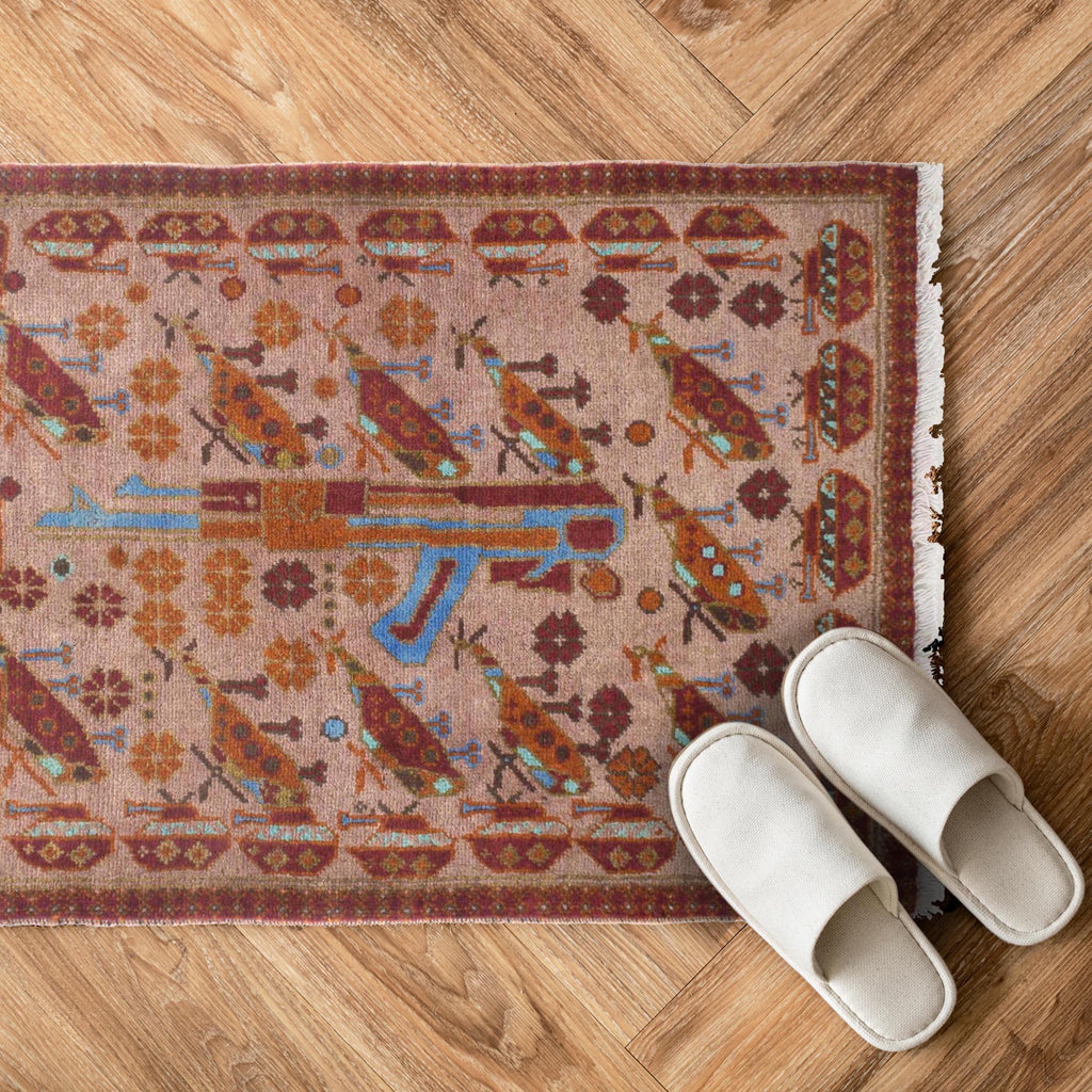 Unique Collector AK-47 Afghan Rug 2.9x2 ft