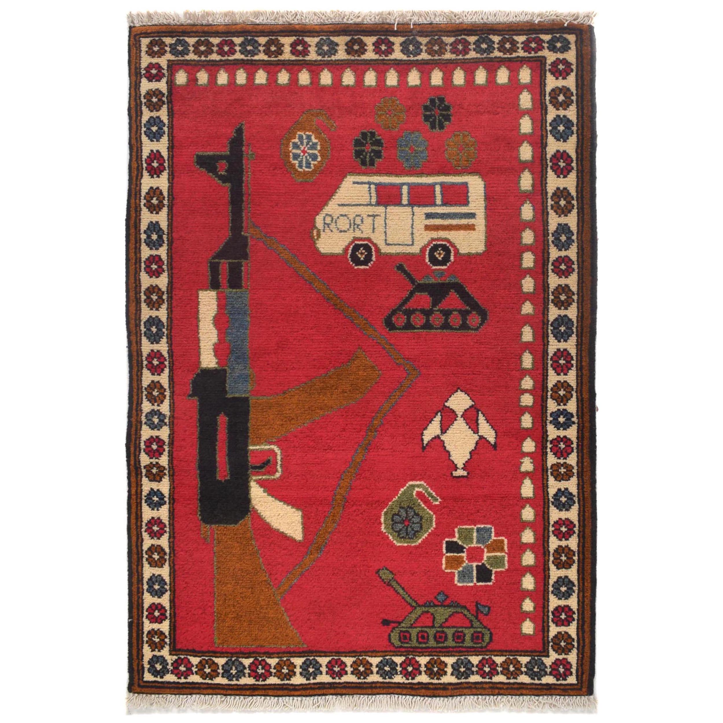 Tribal Heritage Battle AK-47 Carpet 3.1x1.9 ft