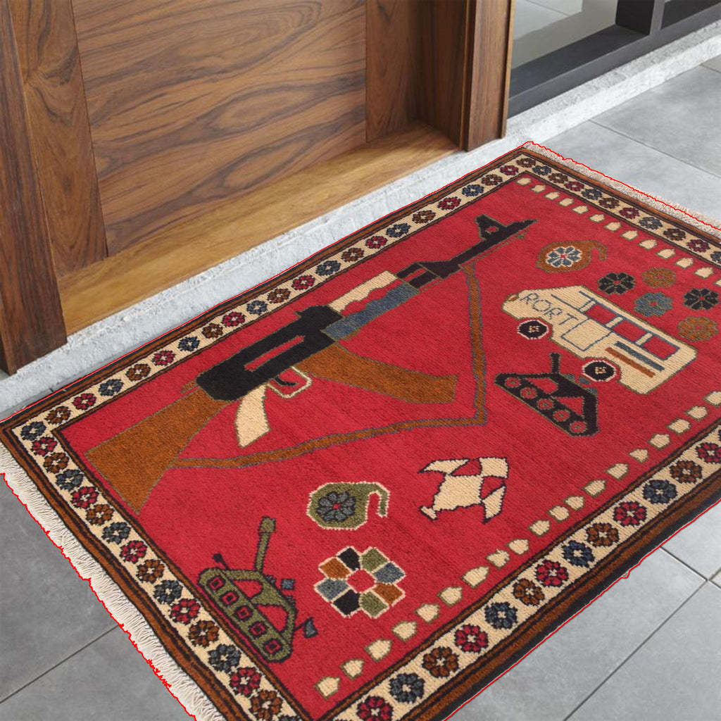 Tribal Heritage Battle AK-47 Carpet 3.1x1.9 ft
