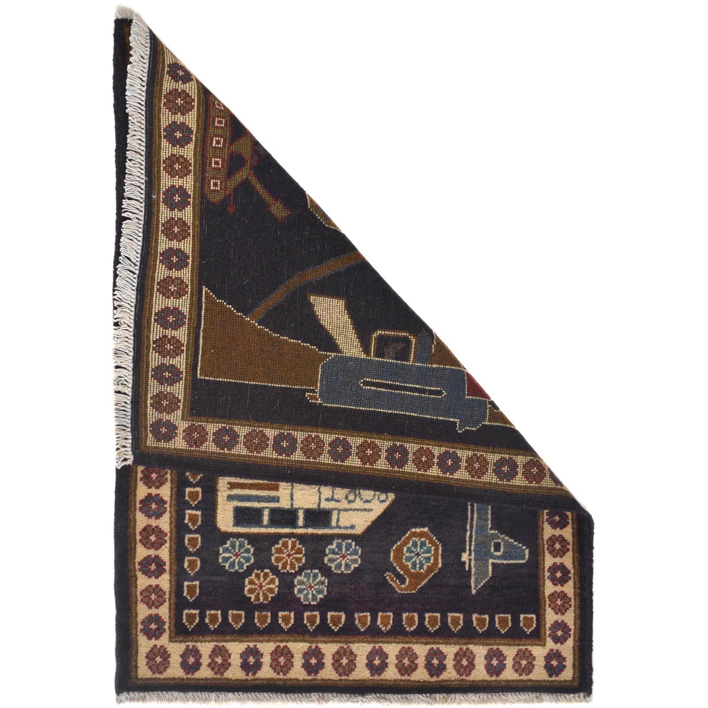 Afghan Handwoven AK-47 War Tapestry carpet 2.9x2.1 ft