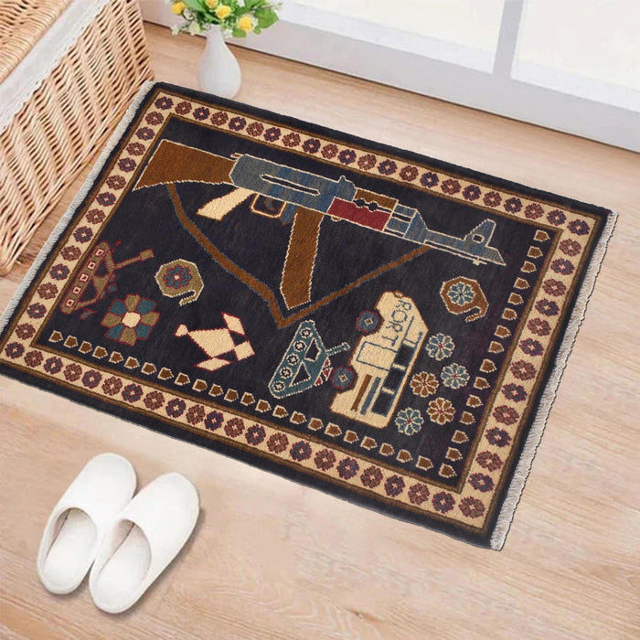 Afghan Handwoven AK-47 War Tapestry carpet 2.9x2.1 ft