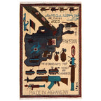 Unique Storytelling War Rug 4.1x2.6 ft