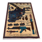 Unique Storytelling War Rug 4.1x2.6 ft
