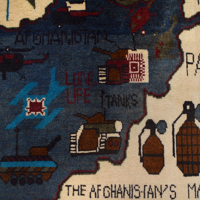 Unique Storytelling War Rug 4.1x2.6 ft