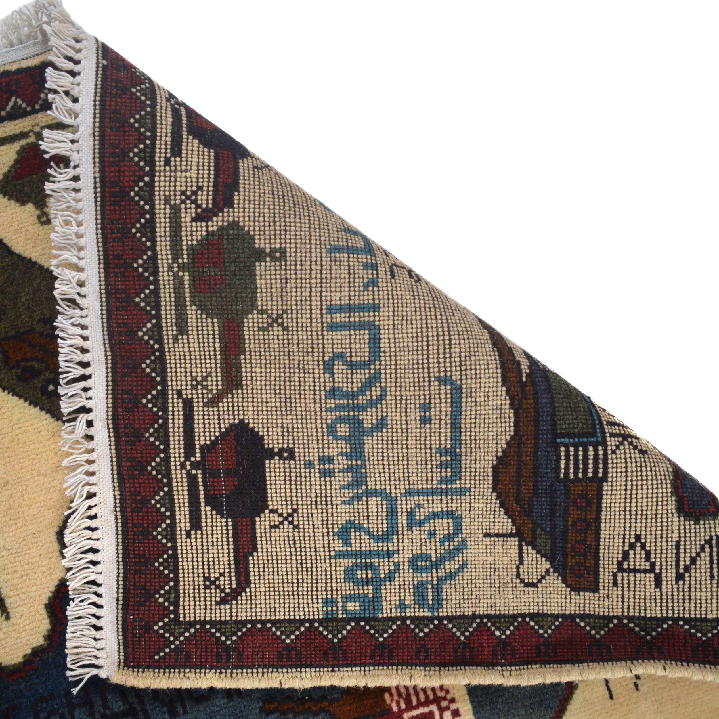 Unique Storytelling War Rug 4.1x2.6 ft