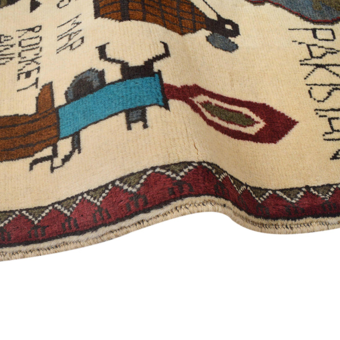 Unique Storytelling War Rug 4.1x2.6 ft