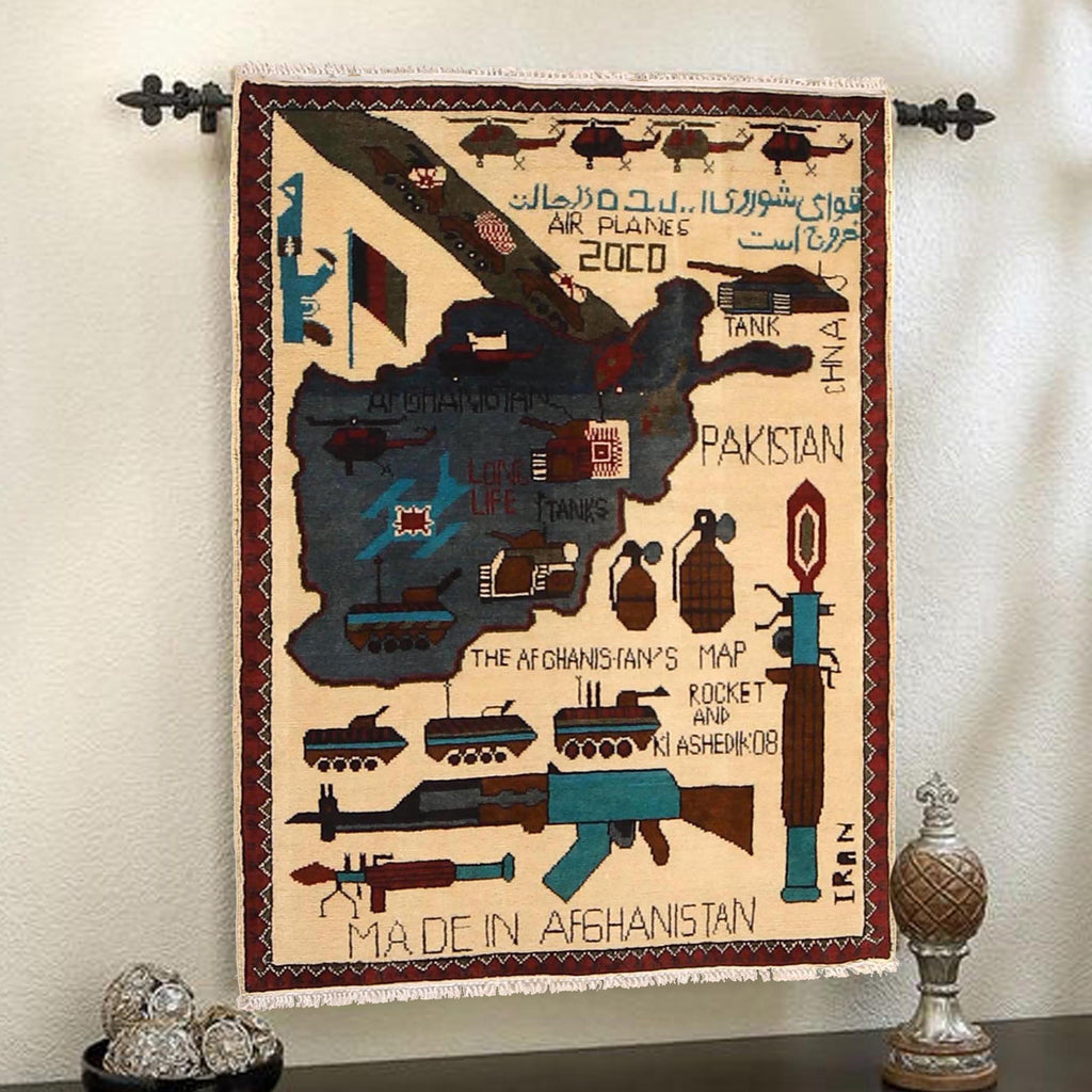 Unique Storytelling War Rug 4.1x2.6 ft