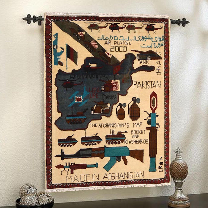 Unique Storytelling War Rug 4.1x2.6 ft