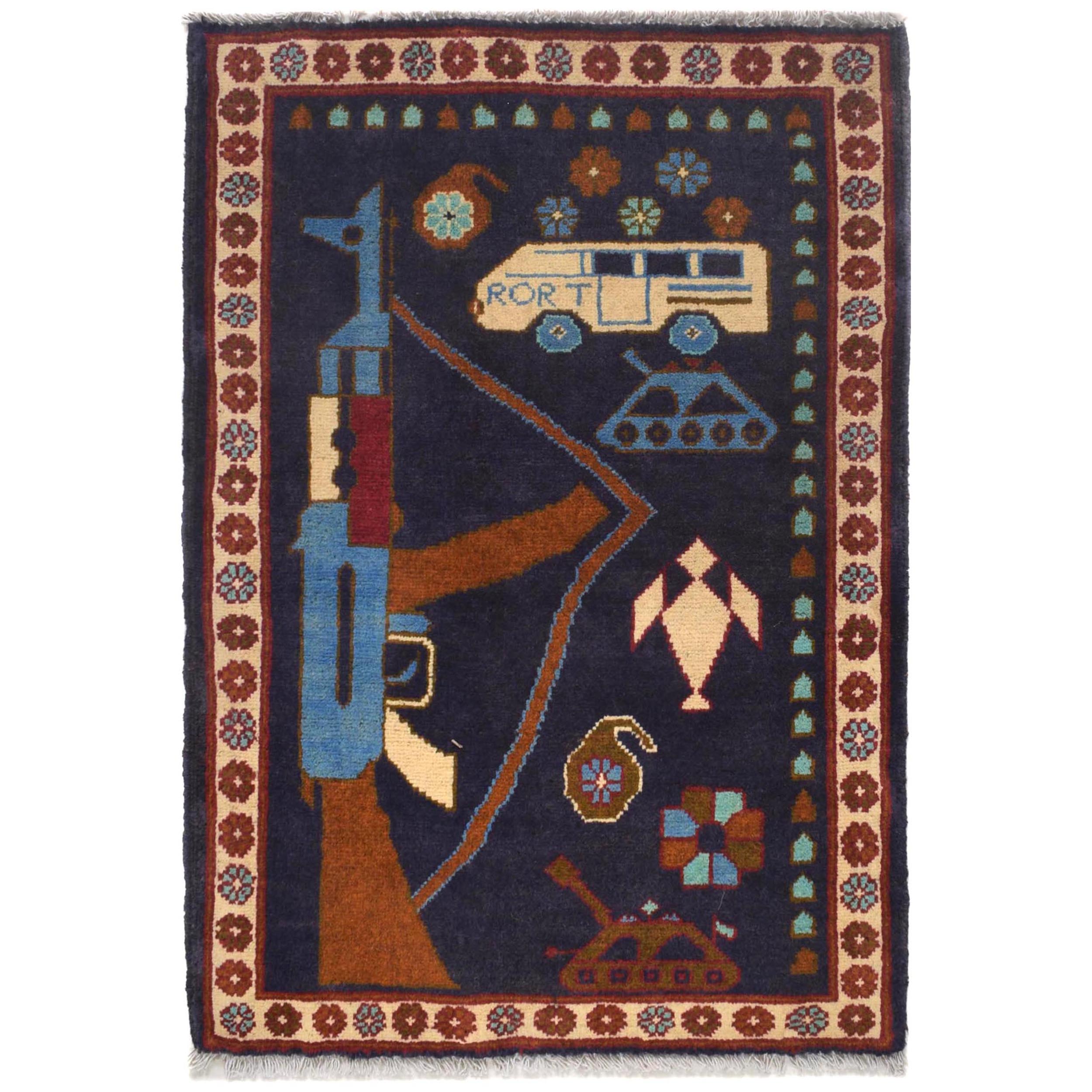 Unique AK-47 Afghan Tribal War Rug 2.8x2 ft