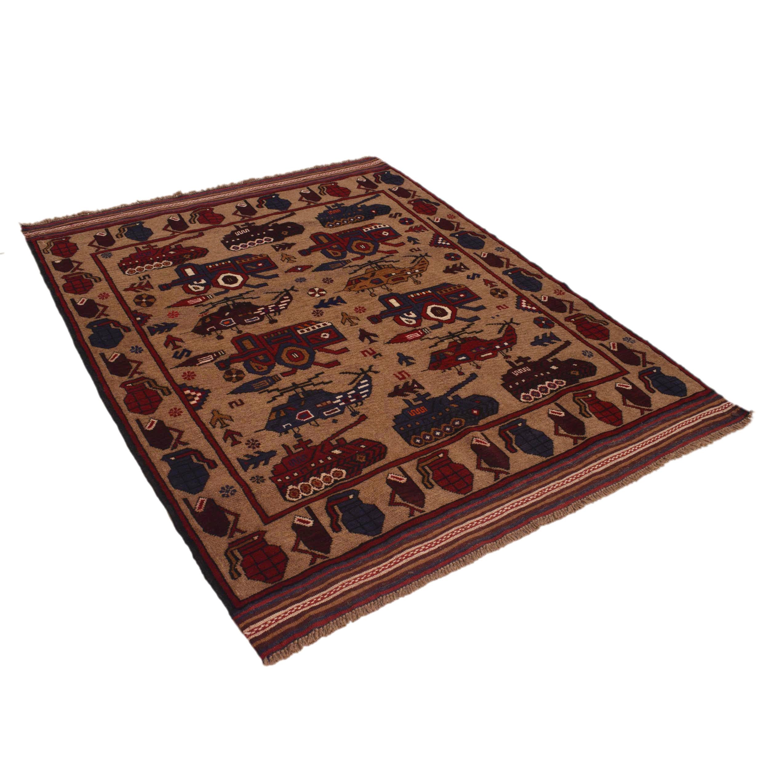 Collector’s Afghan War Weapons Rug 6x4.4 ft