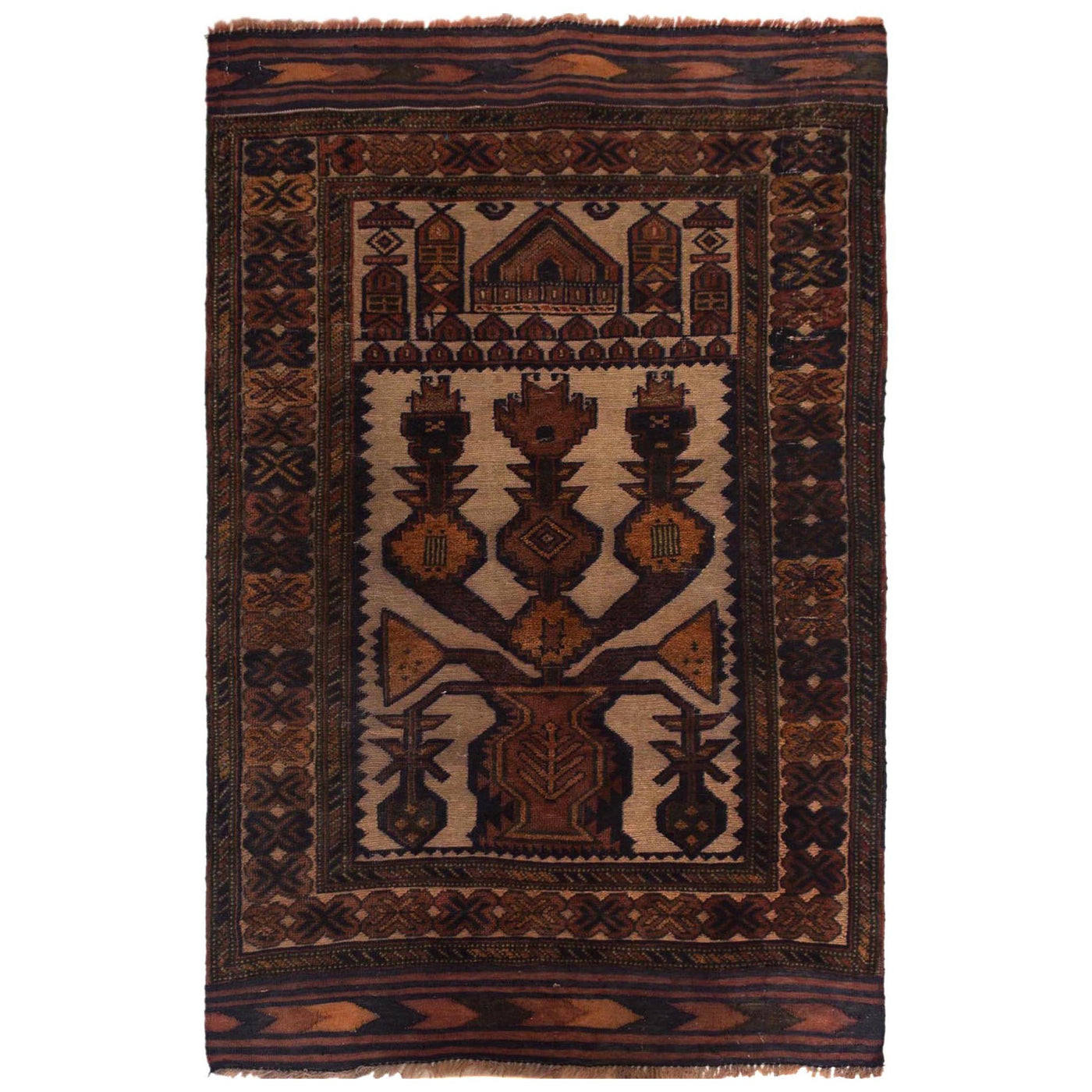 Handmade Afghan Prayer Rug Piece 4.2x2.6 ft