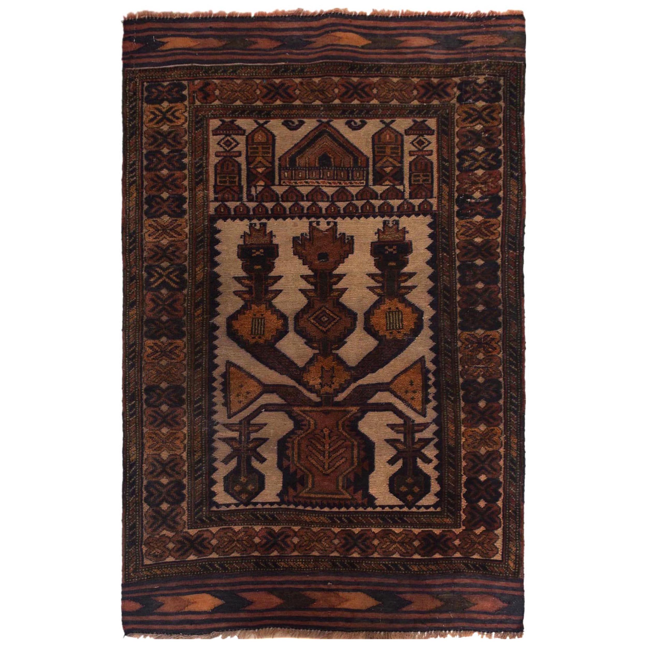 Handmade Afghan Prayer Rug Piece 4.2x2.6 ft