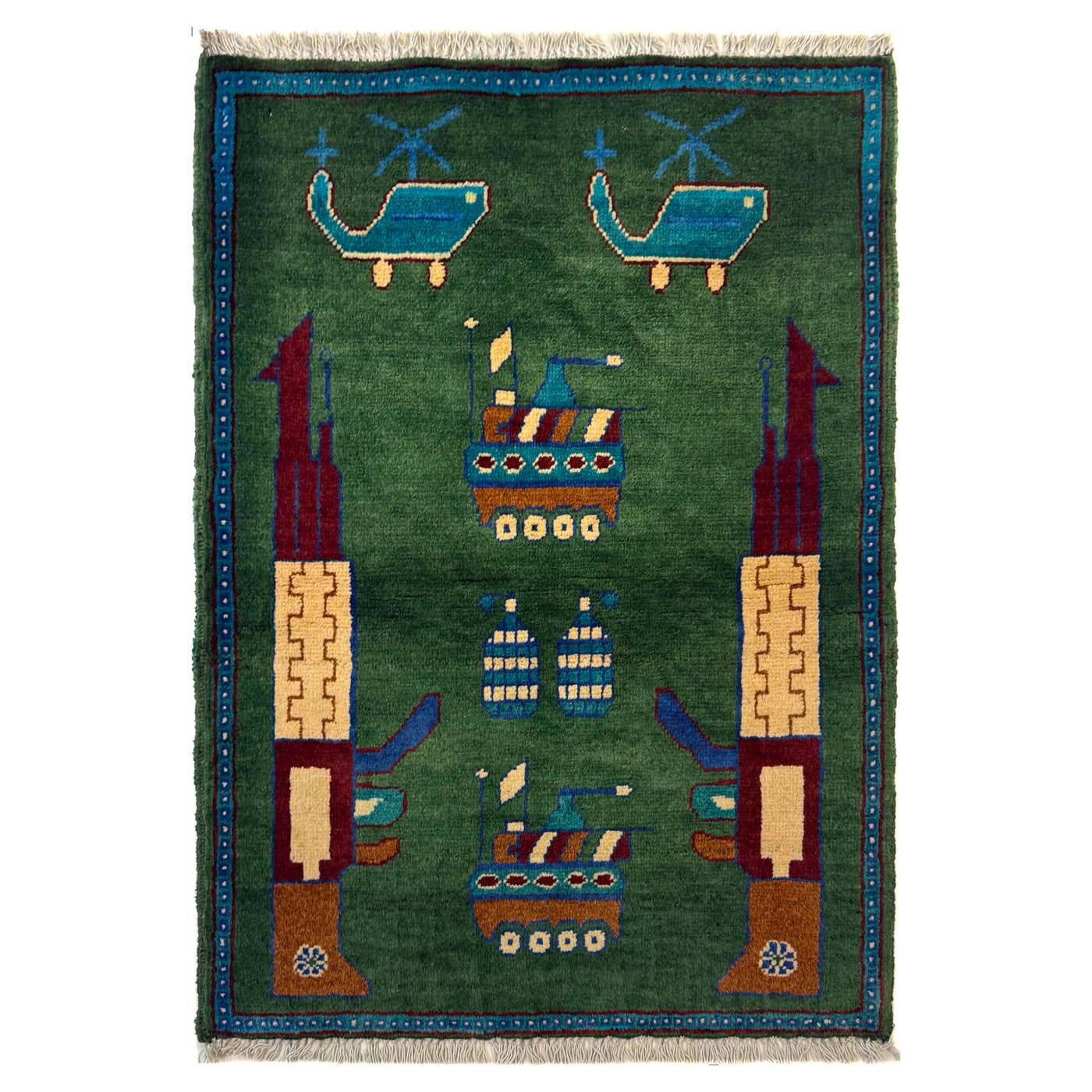 Afghan Nomad War AK47 Design Handmade Rug 2.8x2 ft