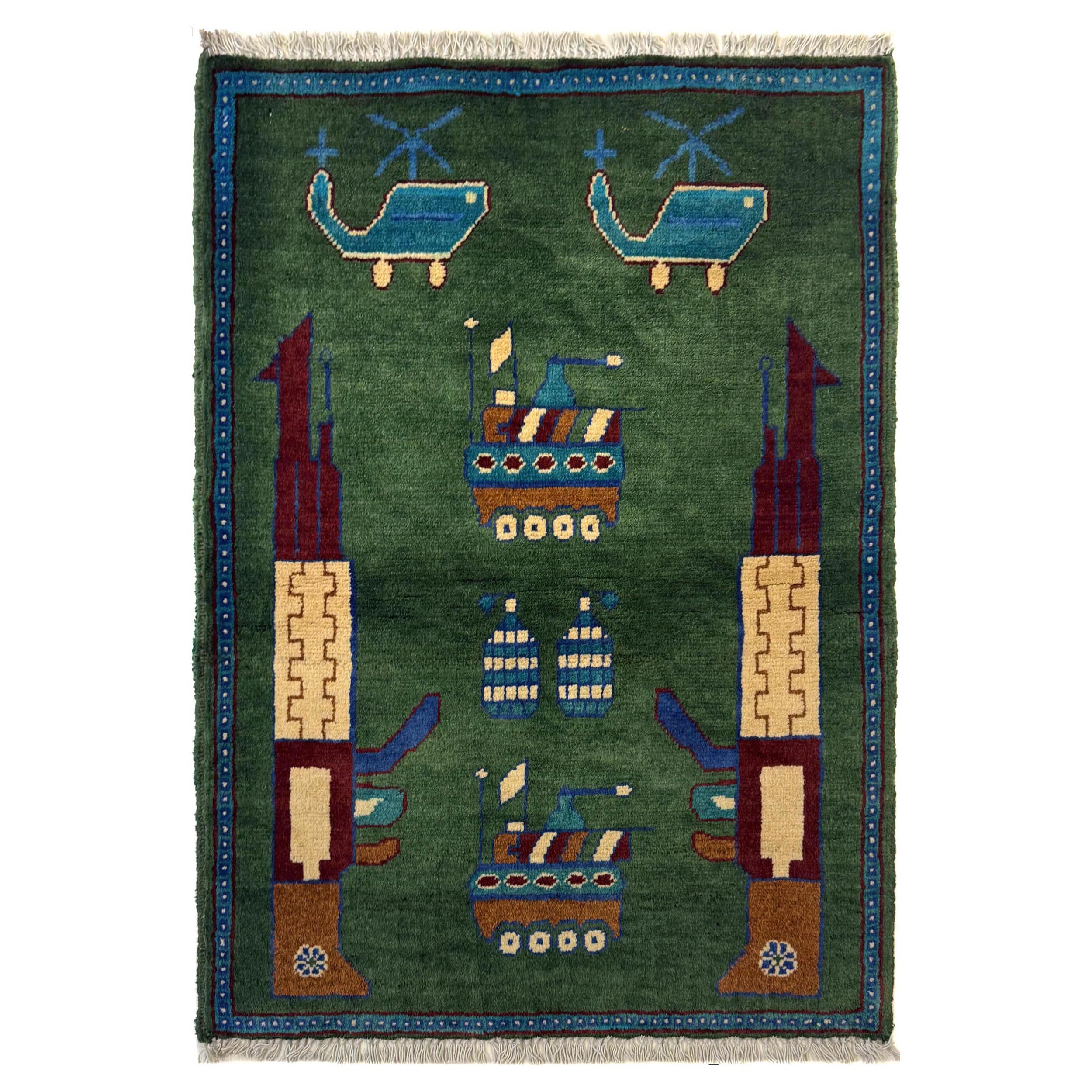 Afghan Nomad War AK47 Design Handmade Rug 2.8x2 ft