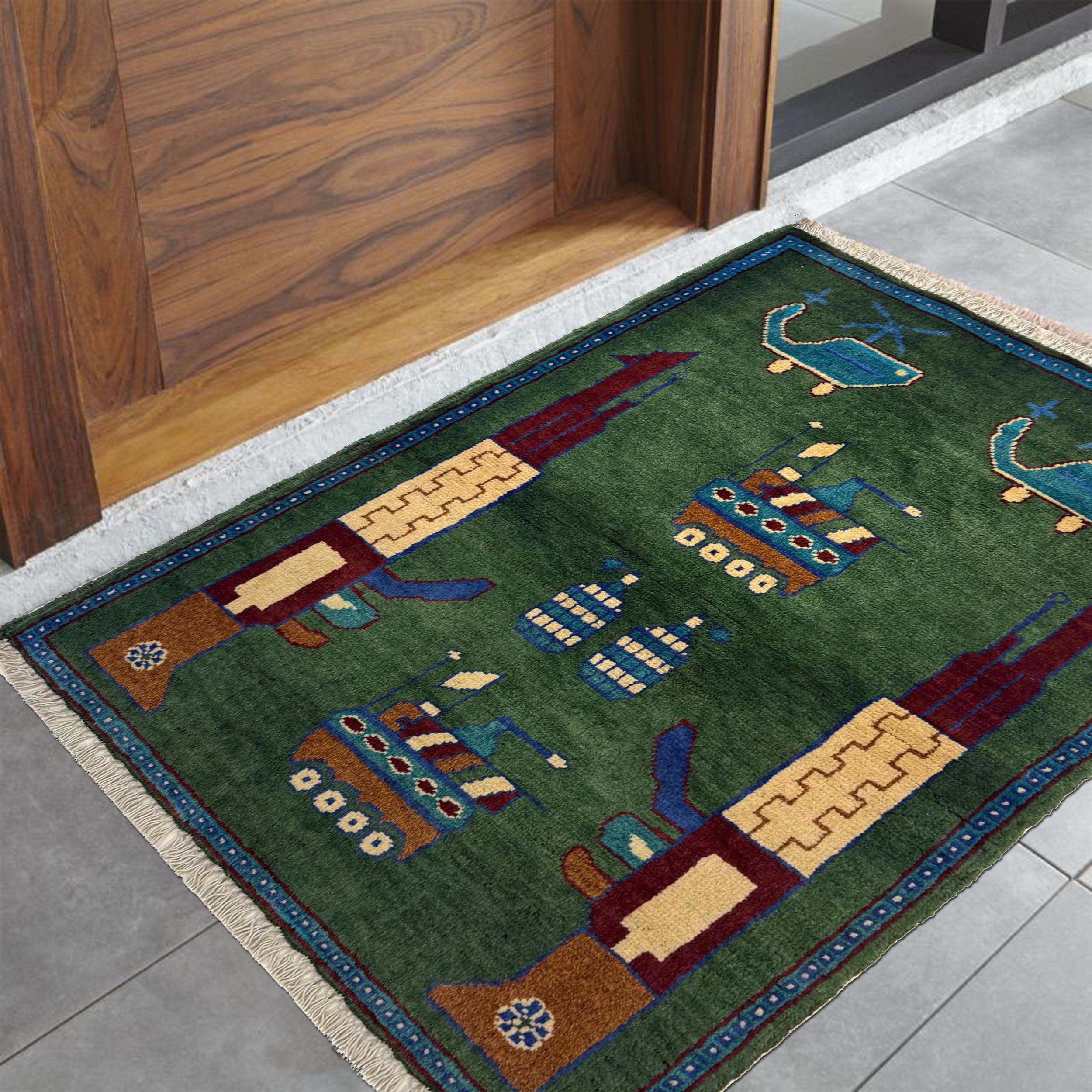 Afghan Nomad War AK47 Design Handmade Rug 2.8x2 ft