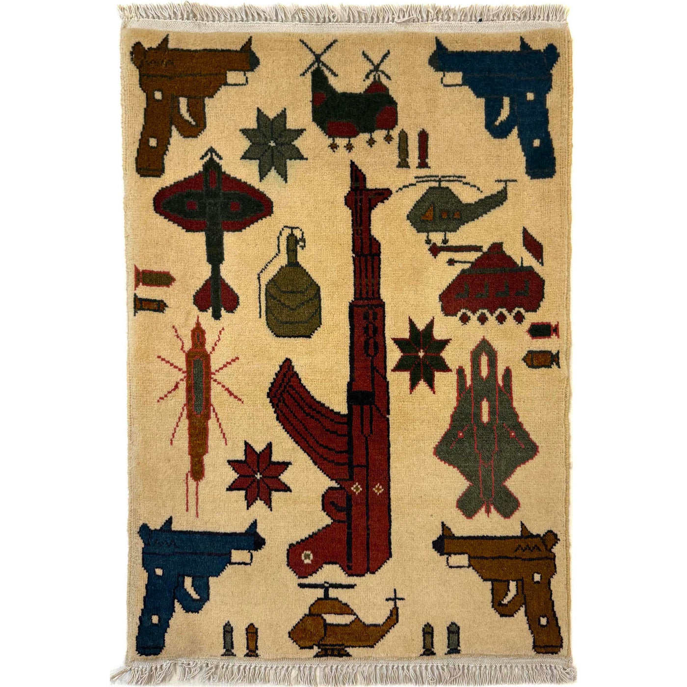 Traditional Afghan Battle AK47 Artwork Rug 2.6x1.9 ft