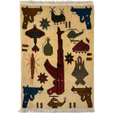 Traditional Afghan Battle AK47 Artwork Rug 2.6x1.9 ft