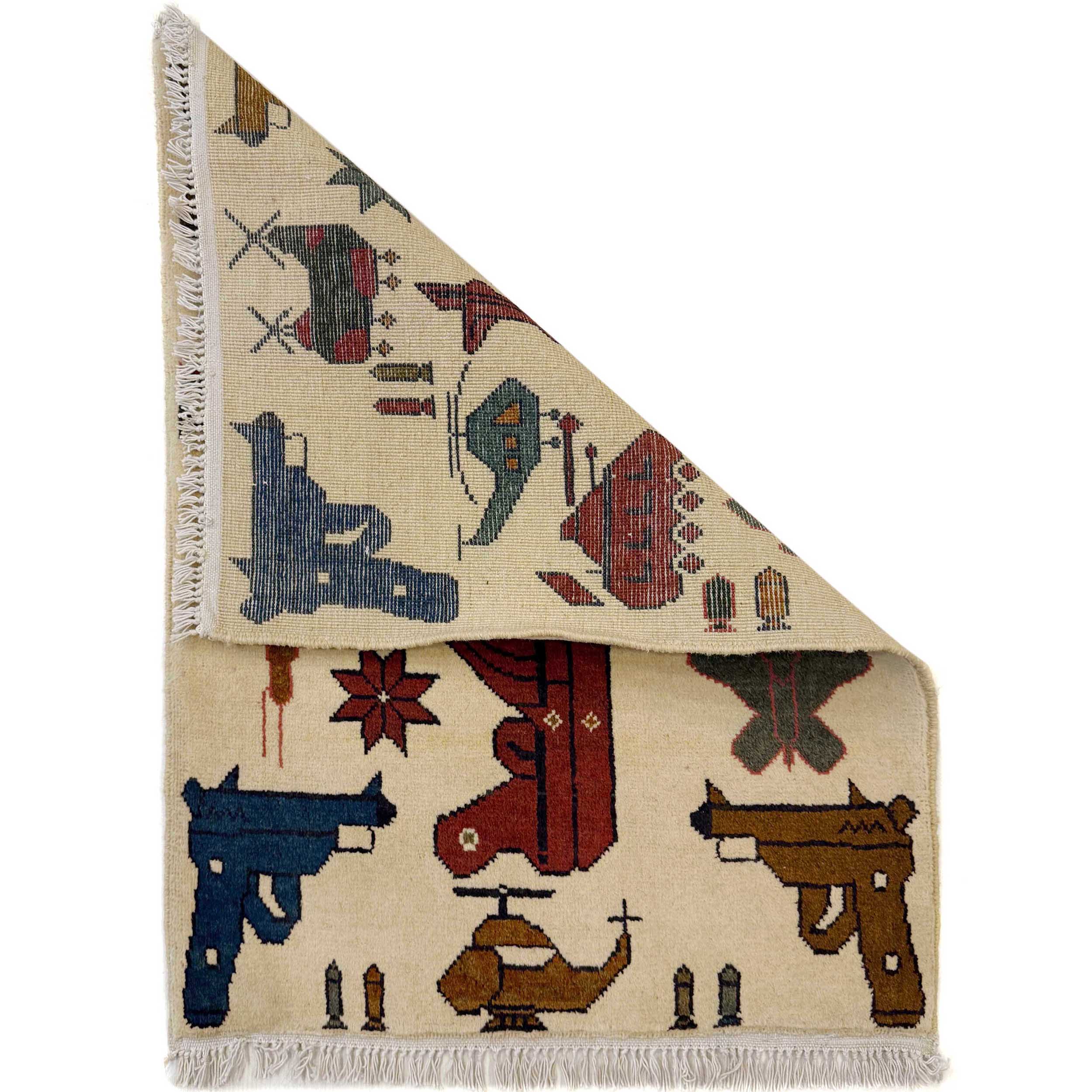 Traditional Afghan Battle AK47 Artwork Rug 2.6x1.9 ft