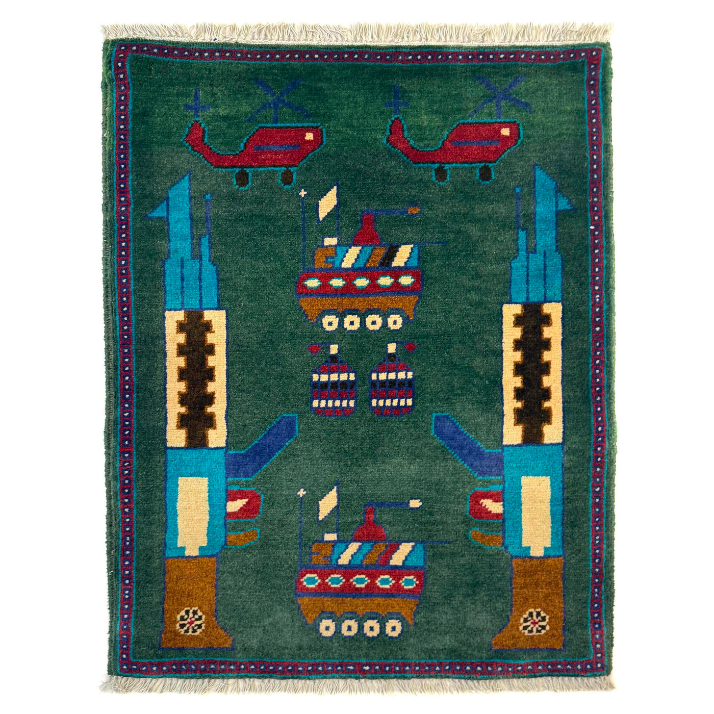 Vintage Afghan War History Tribal AK47 Rug 2.9x2 ft