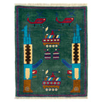Vintage Afghan War History Tribal AK47 Rug 2.9x2 ft